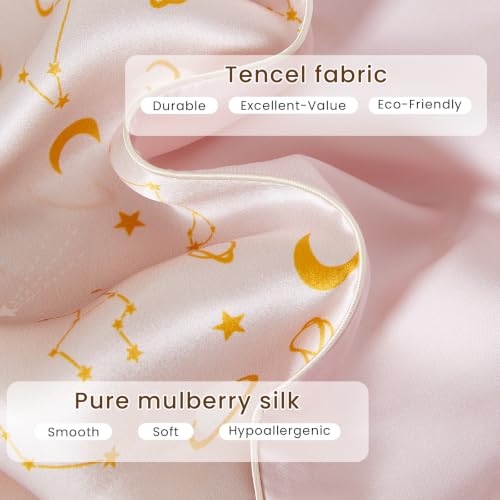 Image of THXSILK Set of 2 Natural Mulberry Silk Pillowcase for Hair and Skin, Grade 6A+ Mulberry Silk, Durable, Soft and Breathable Silk Pillow Case (King 20 inchx36 inch, Peachy Beige Constellation Pattern)