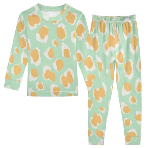 NUSTAPU Fashion Leopards Pajamas Unisex Soft Cotton Two Piece Set Long Sleeve Top Elastic Waist Pants Sleepwear Green Leopard 1 Year