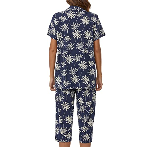 Image of Tugege Capri Pajamas Set Womens Button Down Short Sleeve Lounge Sets Sleepwear Notch Collar Top & Capri 2 Piece PJ Sets