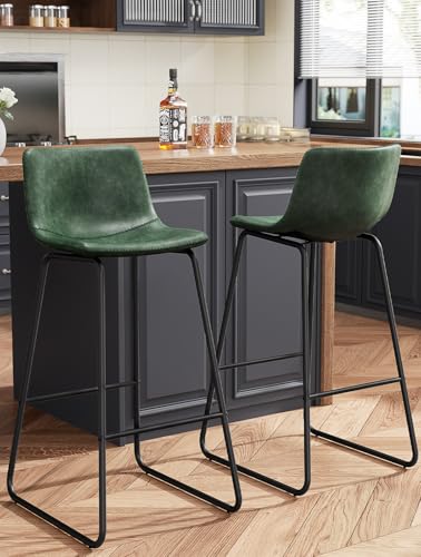 Image of REONEY Bar Stools Set of 2, 30 inch Urban Faux Leather Counter Stools, Green