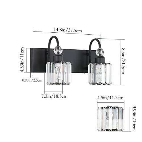 Image of Ralbay Modern Vanity Lights - 2-Light Black Crystal Bathroom Wall Fixtures