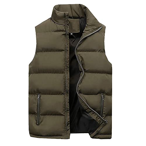 Dyguyth Mens Padded Vests Outerwear,Quilted Lightweight Puffy Vest Outwear Full Zip Slim Fit Stand Collar Waistcoat With Pocket Army Green 6Xl #TOP2