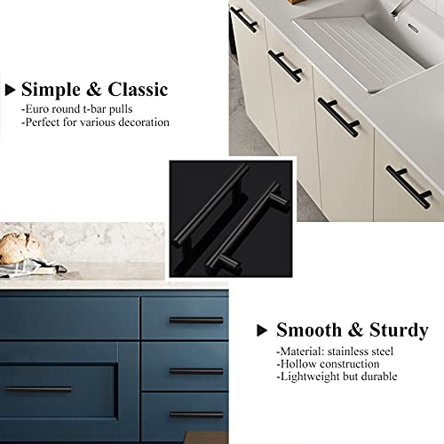 Probrico 12 Pack Modern Cabinet Hardware Black Bathroom Cupboard Pull Kitchen Cabinet T Bar Handle Dresser Knobs Set - 3-3/4 Inch Center #TOP3
