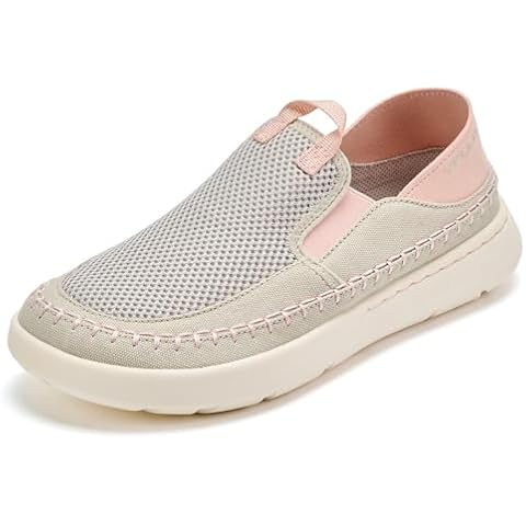 VIFUUR Women's Slip on Shoes Wide Toe Casual Comfortable Loafer Shoes Sneaker Grey&Pink 9 Cover