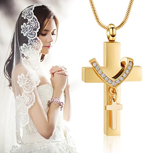 Stainless Steel Cross Memorial Cremation Ashes Urn Pendant Necklace Keepsake Jewelry Urn #TOP3