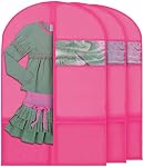 Plixio Dance Garment Bags for Costumes with Transparent Window for Travel and Zippered Mesh Pockets for Shoes, and Accessory Storage (3 Pack) (Pink: 36" x 23")