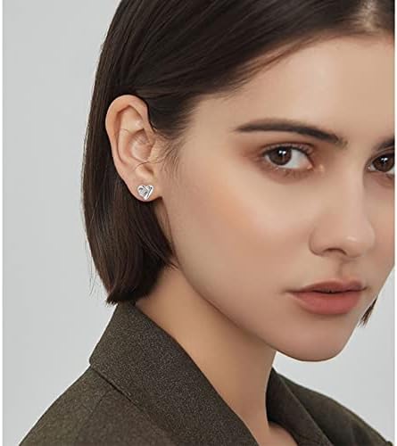 Silver Stud Earrings for Women Girls,925 Sterling Silver Dainty Heart Shape Stud Earrings with Cubic ZirconiaJewellery Gifts for Her/Birthday/ Christmas/Bridesmaids/Wedding (Silver&Gold)
