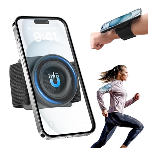 TOPGO Running Phone Holder for iPhone [360° Rotatable & Upgrade Anti-Drop] Magnetic Wrist Phone Holder, Magsafe Armband Compatible with iPhone 17 Pro and Android - Black