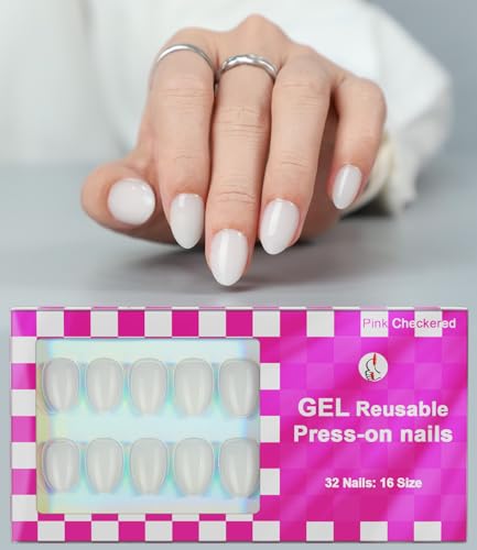 Anyos 16 Sizes Short Almond White Press on Nails, Soft ...