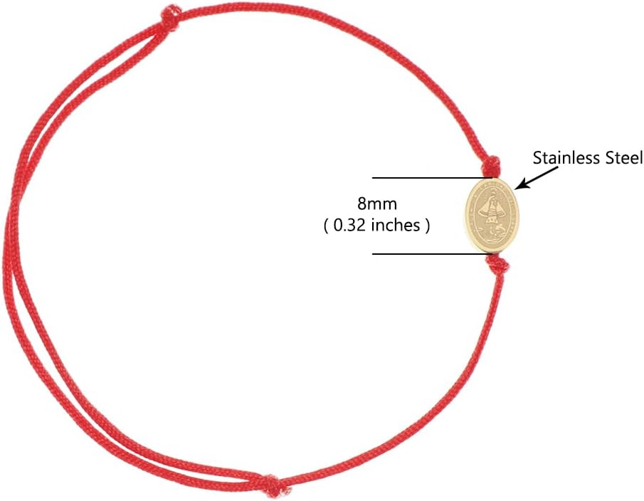 Catholic Town adjustable cord bracelet with Stainless steel Our Lady of Charity "Virgen de la Caridad del Cobre" medal (SSBC2ISMK-RED) - Image 2