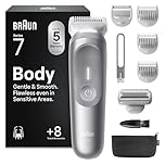 Braun Rasoio Elettrico Corpo Uomo Series 7, +8 Strumenti Cura Corpo, Luce Smartlight & SkinGuard, 100 Min Utilizzo, Testine SmoothShave & SensitiveTrim, Impermeabile, Rasoio Intimo Uomo, Grigio