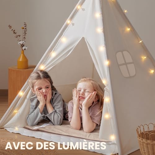 Tiny Land Tipi Enfant Intérieur avec Tapis & Guirlande Lumineuse – vue 4
