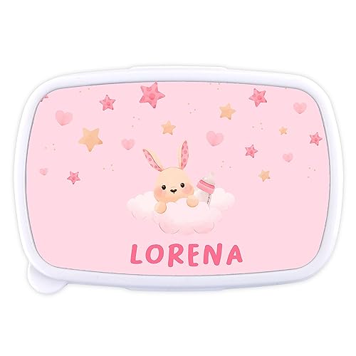 LolaPix Loncheras para niños. Caja merienda bebe, niños, niñas, guarderia y colegio. Regalos personalizados. Apta para microondas y libre de BPA, filatos y metales pesados. Conejito nubes