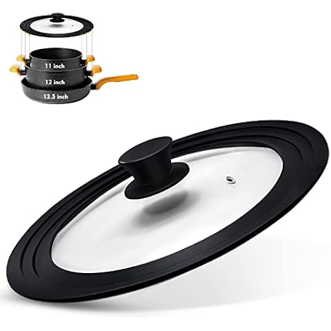 Ydeapi 2 Pack Universal Lids - Silicone Lids For Pots and Pans, Fits 7.5" 8.5" 9.5" & 10" 11" 12 inch Diameter Cookware, Tempered Glass with Heat Resistant Silicone Rim, Dishwasher Safe Cover