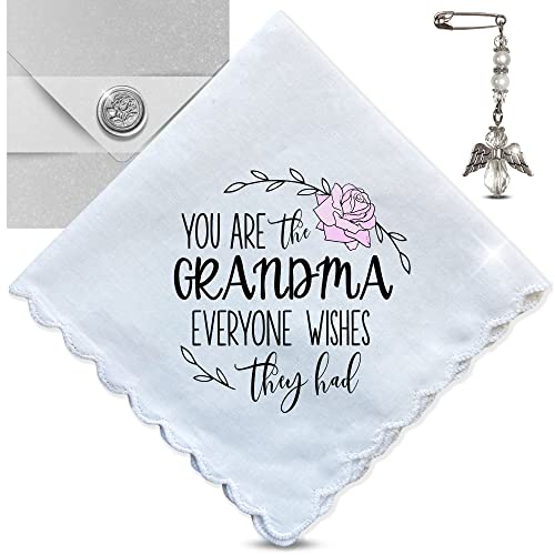 You Are The Grandma Everyone Wishes They Had Handkerchief, Gift from Grandchild Birthday Mother's Day - Ladies Cotton Hanky Keepsake, Handmade Quote, Thoughtfully Packaged Custom Envelope and Card