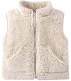CAHL&FAUO Toddler Baby Boy Girl Fleece Vest Fuzzy Sherpa Sleeveless Waistcoat Winter Plush Faux Fur Jacket Vest with Pockets 12-18 Months White