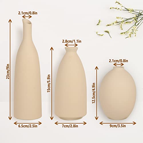 Ceramic Vase For Decor, Small Pampas Grass Flower Vases For Dining Table, Entryway, Shelf, Mantle, Centerpieces, Boho Living Room, Modern Farmhouse And Neutral Home Decor - Beige, Set Of 3 #TOP1