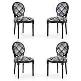 HomeMiYN Chaise Medaillon Chaise de Salle à Manger de Style Louis XVI en Tissu Lin, Chaises de Dîner Dossier Doux pour Chambre, Salon, Restaurant (Noir Lot de 4)
