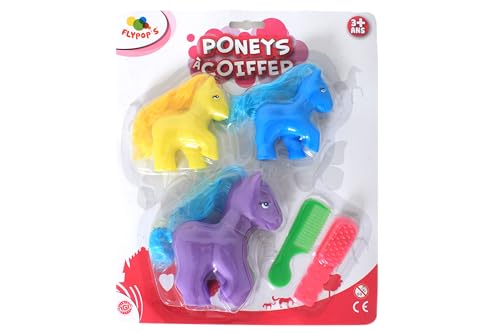 M.G.M FLYPOP'S 043049LIN – Ponis de Peinado – Juguete para niños – Multicolor – Plástico – Caballo – Cepillo – 12 cm x 7,5 cm – 3 años