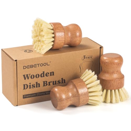 DEBETOOL 3-Pack Wooden Dish Brush, Natural Sisal Bristle Scrubber by DEBETOOL - Used condition - US$8.48