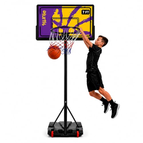Kids Basketball Hoop Adjustable 5 to 7 FT Portable Basketball Hoop for Kids Indoor Outdoor Play Youth Basketball Hoop with Wheels Driveway Backyard Backboard Blue Yellow