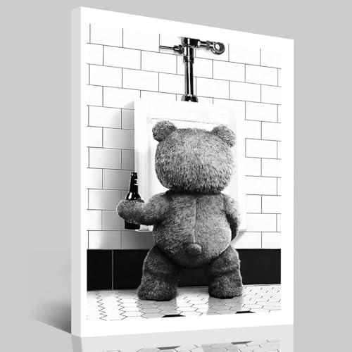 BeiYiHo Affiche Animaux WC Ours Tableau Toilette Decoration Murale Affiche Murale Noir et Blanc WC Poster 21x30cm Toile Photo Animaux au Toilette Deco...