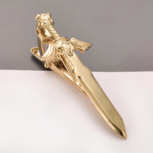 Image of TRENDTIECLIP Sword Tie Clip for Men Novelty Gold Tie Bar Personalized Unique Party Jewelry Gift