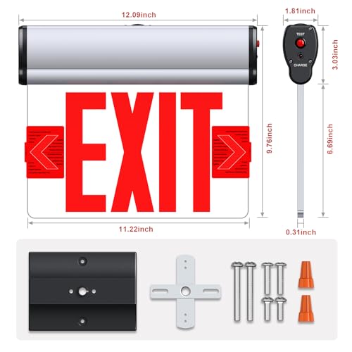 SASELUX Led Edge-Lit Exit Sign ,Brushed Aluminum Housing Single-Sided Clear Rotating Acrylic Panel,Hardwired Emergency Exit Signs with Battery Backup, 120V-347VAC,Red Led Emergency Exit Light for Business , UL Listed,Top/Side/Wall Mount(4 Pack) by SASELUX - Used condition - Image 6