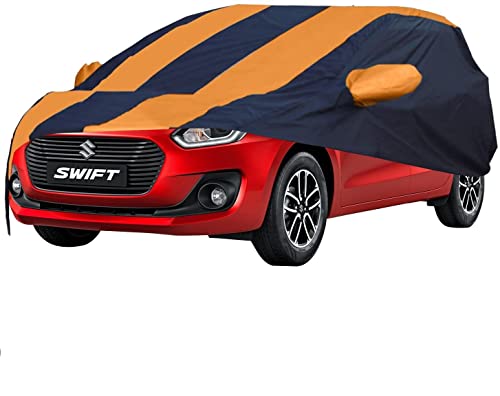 Image of Allextreme MN5003 Car Body Cover Compatible with Maruti Suzuki Swift 2021 Custom Fit Dustproof UV Heat Resistant Indoor Outdoor Body Protection (Navy Blue & Orange with Mirror)