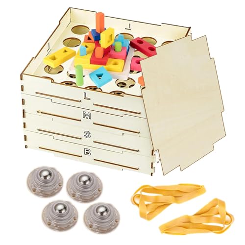 Organizzatore di smistamento dei blocchi, selezionatore di, 4 vassoi, organizzatori e scatola di immagazzinaggio in legno di 3 diverse misure per adolescenti