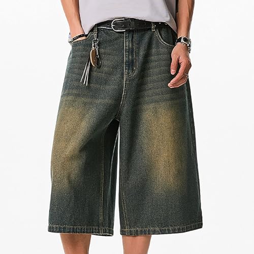 Men's Loose Hip Hop Capri Jeans Y2k Vintage Streetwear Baggy Wide Leg Casual Work Cropped Denim Pants with Pockets2