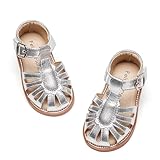 Felix & Flora Toddler Girls Silver Sandals Size 10- Soft Rubber Princess Flat Shoes Summer Flower Girl Shoes