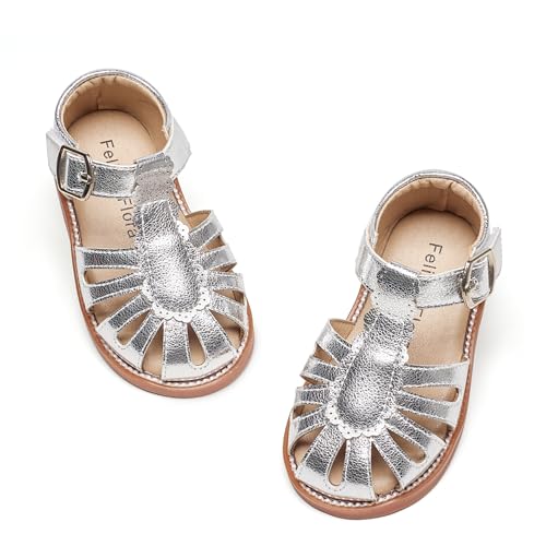 Image of Felix & Flora Toddler Girls Sandals Soft Rubber Princess Flat Shoes Flower Girl Shoes