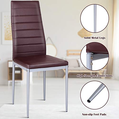 Costway Set Of 4 Dining Chairs, Upholstered Armless Chairs With Waterproof Pvc Surface, Modern Chairs With Solid Metal Legs & Non-Slip Feet Pads, Padded Side Chairs For Living Room Dining Room #TOP4