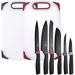 Sartenes Infinity Chefs Carrefour Set 2 tablas de corte y 6 cuchillos de cocina Infinity Chefs Essence: 1 Chef, 1 Santoku, 1 fileteador, 1 para el pan, 1 cuchillo pelador, y 1 cuchillo dentado para carne.