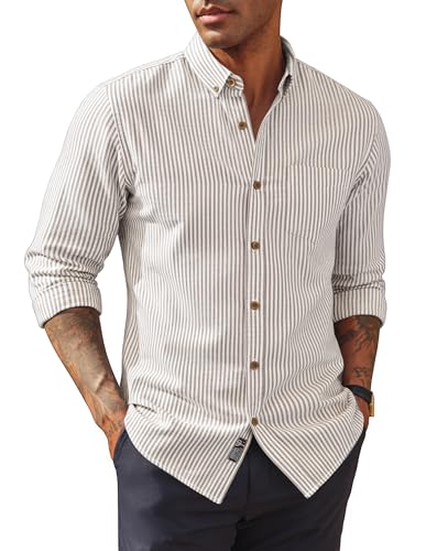 PJ PAUL JONES Herren Langarm Hemd Baumwoll Leinen Button Down Casual Business Hemden Apricot Streifen XL PJ PAUL JONES Herren Langarm Hemd Baumwoll Leinen Button Down Casual Business Hemden Apricot Streifen XL