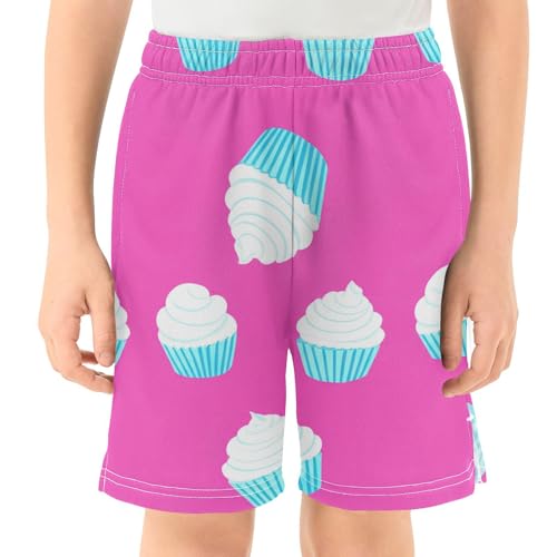 J JOYSAY Cupcake Blue Stripe Magenta Boys Athletic Shorts Kids Youth Casual Shotrs with Pockets Elastic Waistband2