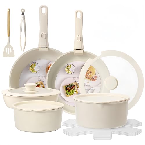 La mejor selección de Sartenes y ollas al mejor precio. 44 CHEFOLLA Sartenes Antiadherentes, Juego de 17 Ollas, Juego de Sartenes con Mango Desmontable, Batería de Cocina Apto para Lavaplatos Y Horno (Blanco)