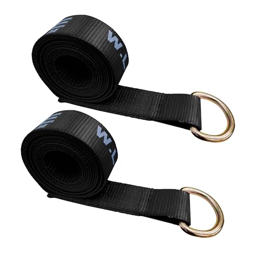 Image of 2 in x 10 FT D Ring Lasso Strap Auto Tie Down for Wheel Lift, Tow Truck, Auto Trailer Hauling Winch Straps (Black, 2 - Pack) - USA