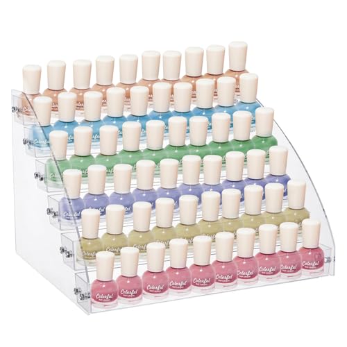 TAVVKE 6 Tiers Nail Polish Stand 66 Bottle Capacity Acrylic Clear Nail Polish Display Stand 31 * 26.5 * 21.4 CM