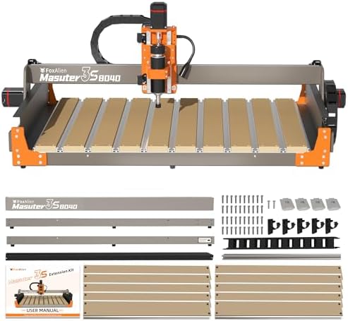 FoxAlien 3S 8040 X-axis Extension Kit with T-Slot Hybrid Spoilboard for Masuter 3S CNC Router Machine, for Large Engraving Carving Projects (Extend X-axis to 800mm)