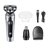 3 in 1 Electric Razor for Men, IPX7 Waterproof Beard Trimmer with 3D Floating Heads, LED Display, USB Rechargeable Grooming Kit for Mustache and Nose Hair, Travel Lock