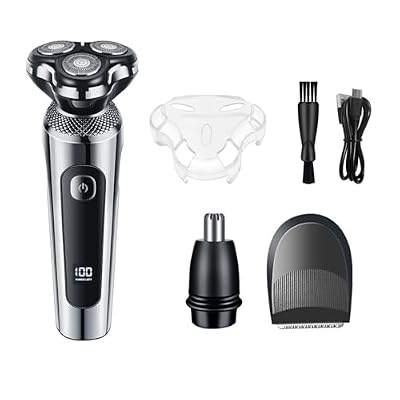 3 in 1 Electric Razor for Men, IPX7 Waterproof Beard Trimmer with 3D Floating Heads, LED Display, USB Rechargeable Grooming Kit for Mustache and Nose Hair, Travel Lock