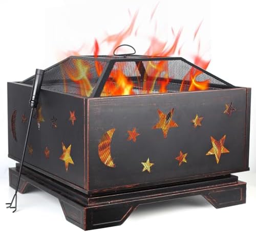 Fire Pit, Outdoor Wood Burning Fire Pit, Square Fire Place with Fire Poker, Metal Firepits for Garden Bonfire, Camping, Picnic, Barbecue Fire Pit, Outdoor Wood Burning Fire Pit, Square Fire Place with Fire Poker, Metal Firepits for Garden Bonfire, Camping, Picnic, Barbecue