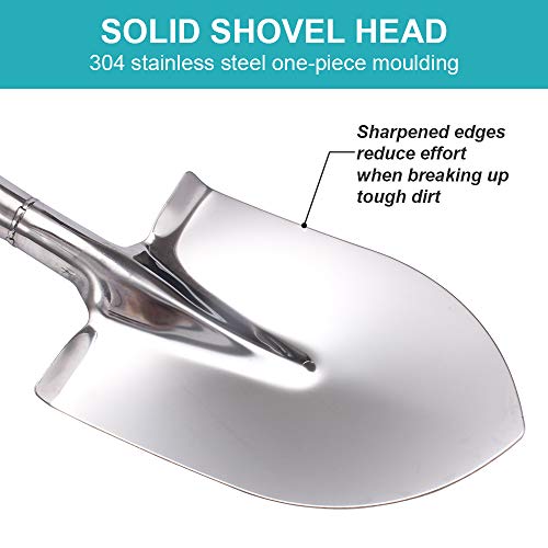 LUBAN Schaufel aus Edelstahl, Länge:80, Rund Schaufel aus Metall mit mit D-Griff, rostfreie Spatenschaufel mit spitz zulaufendem Blatt, für Gartenarbeit, Camping, Transplantation