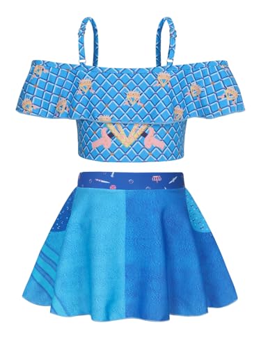 Image of Jurebecia Toddler Girls Princess Swimsuit Princess Bathing Suit Bikini Swimwear Kids Ruffle Tankini Summer Beach Pool Party Size 4t Blue
