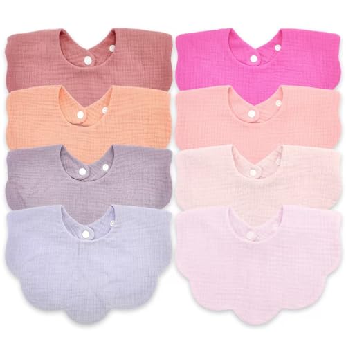 Image of EllieHouse Baby Bibs for Girls Boys 8 Pack Muslin Drool Teeth Drooling Teething Bibs Muslin Cotton for Toddler Infant
