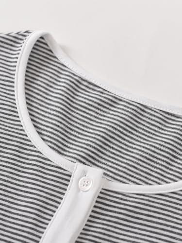 Image of Latuza Women's Petite Cotton Pajama Set Striped Button Down Pjs
