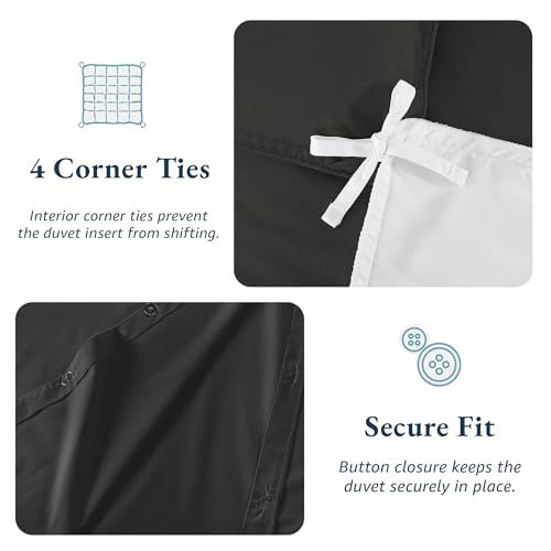 Image of LANE LINEN Super King Duvet Cover Set Black - 100% Organic Cotton Bedding 260x220cm, Soft Breathable 3 Piece with Button Closure, 2 Pillow Cases Included, Duvet Not Included