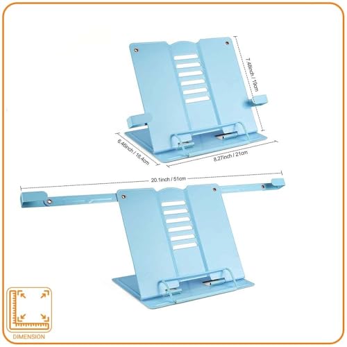 Image of Metal Book Stand Holder | Portable Cookbook Holder,Adjustable Recipes Book Organizer | Book Stands & Holders for Reading Study Foldable Accessories (Blue)